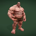 Muscular Man 3D Model with Well Built Physique Standing on Green Background 3d model