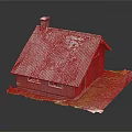 Red Residential House Model With Gray Roof Chimney Grass And Path