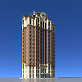 Classical High Rise Residential Tower With Ornate Top And Brown Beige Exterior Windows