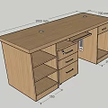 Wooden Office Desk With Drawers Open Shelves Top Holes And Dimensions