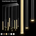 Modern Linear Pendant Light with Black Gold Tubes and Hanging Design Elements 3d model