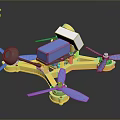 Yellow Blue Drone with Four Propellers Frame White Box and Black Sphere 3d model