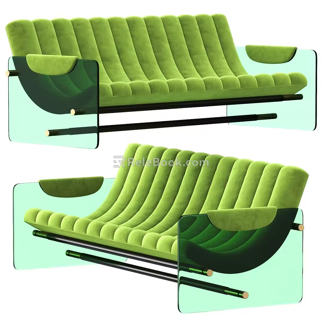 Green Double Sofa 3d model