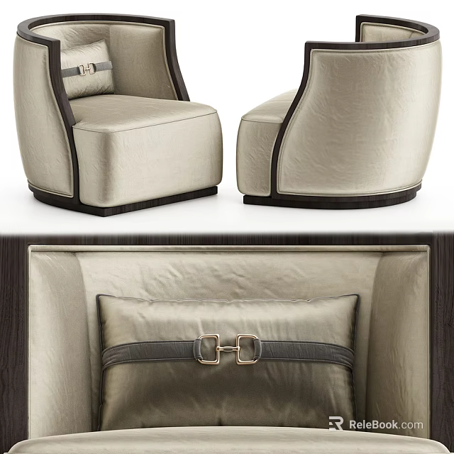 Elegant Beige Leather Single Seater Sofa With Metal Buckle Accent And Dark Trim 3d model 