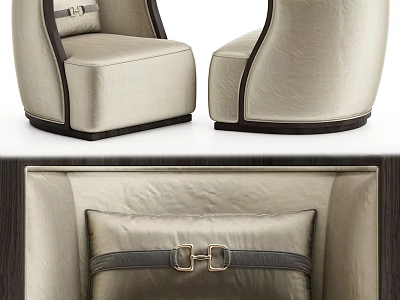 Elegant Beige Leather Single Seater Sofa With Metal Buckle Accent And Dark Trim 3d model