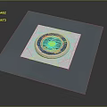 Blue Square Plate With Silver Circular Element On Dark Background And Smooth Finish 3d model