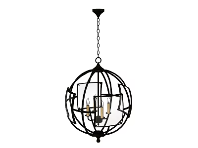 Modern Black Metal Spherical Chandelier With Candle Bulbs And Chain Hanging 3d model