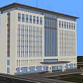 Contemporary Office Building With Traditional Roof Design And Glass Facade Surrounded By Trees