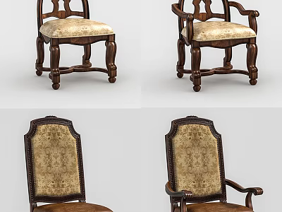 Vintage Accent Chair With Carved Wooden Frame High Back And Fabric Upholstered Seat 3d model
