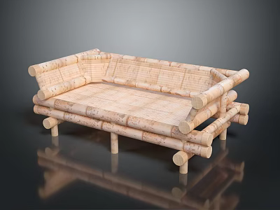 Handcrafted Bamboo Sofa With Natural Woven Design And Solid Log Leg Structure 3d model