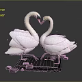 Two White Swans Face to Face Forming Heart Shape on Black Platform with Grey Background