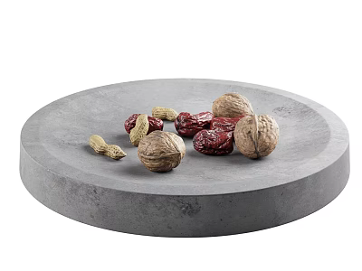 Fresh Red Dates Walnuts and Peanuts Arranged on Gray Round Tray for Healthy Snacking 3d model