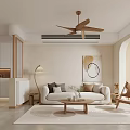 Modern Living Dining Room Interior With Sofa Dining Table Ceiling Fan And Wall Art