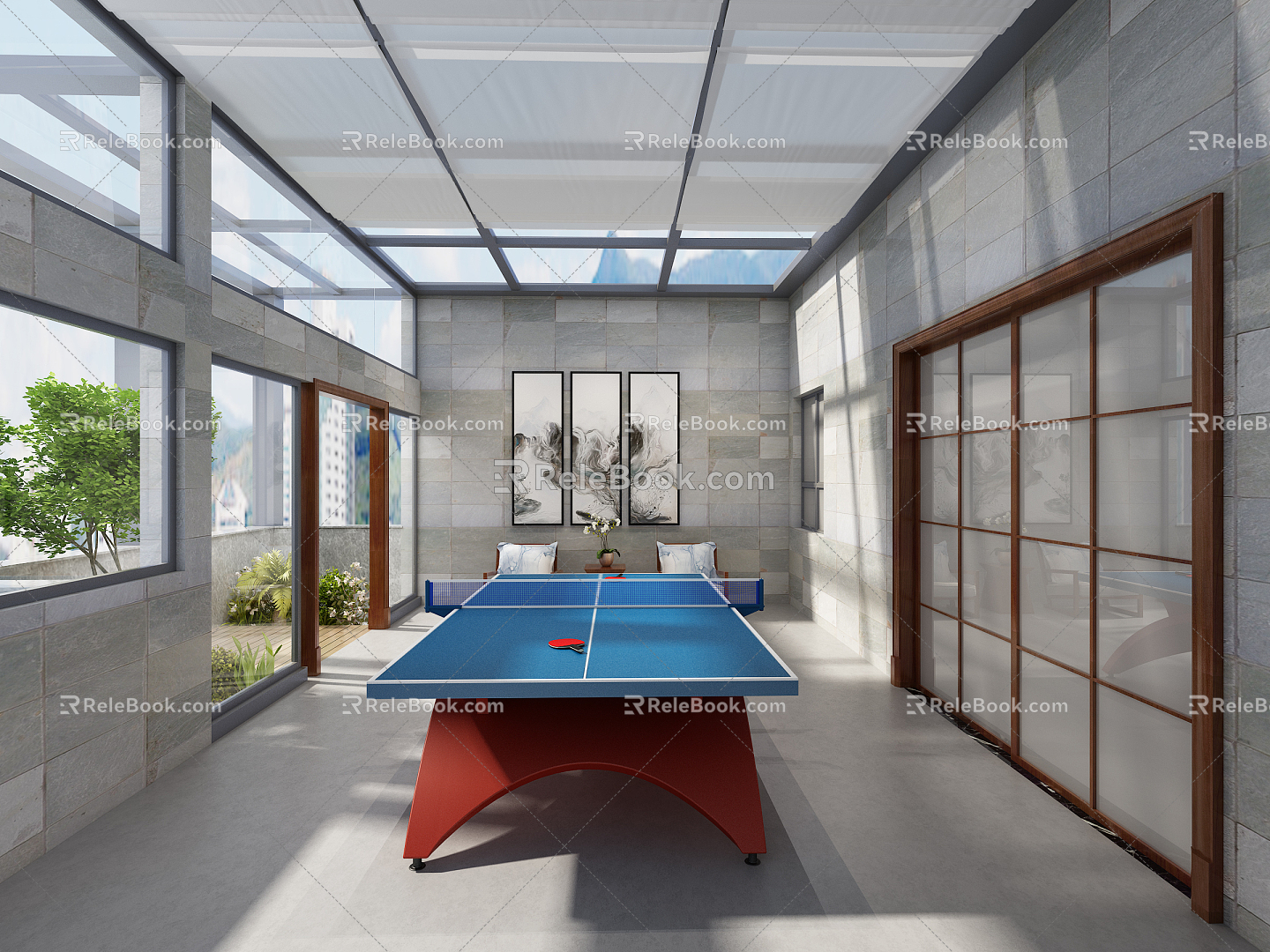 Modern table tennis room Sun room Terrace Balcony Table tennis 3d model