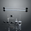 Stainless Steel Bathroom Accessories Set With Metal Rods And Black Round Bases