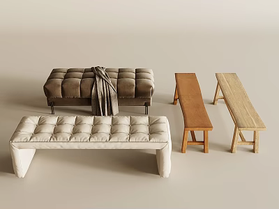 Tufted And Wooden Sofa Benches With Blanket And Modern Stylish Design 3d model