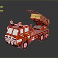Red Military Weapon Truck with Open Rear Launcher and Detailed Model Design