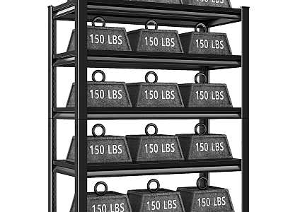 Sturdy Metal Shelf With Multiple 150 LBS Weights On Each Layer 3d model
