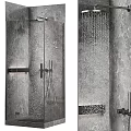 Modern Rainfall Shower Head With Water Flow In Marble Bathroom And Glass Partition Design