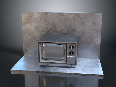 Vintage Gray TV Displayed On Concrete Stand With Textured Background Wall 3d model