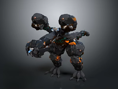 Mechanical Creature Character With Multi Limb Structure Black Orange Accents Robotic Joints And Clawed Feet 3d model