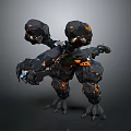 Mechanical Creature Character With Multi Limb Structure Black Orange Accents Robotic Joints And Clawed Feet