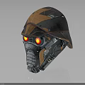 Mechanical Armored Helmet Featuring Metallic Texture Detailed Design And Red Glowing Eyes