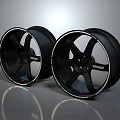 Black Alloy Car Tires With Silver Rim Shiny Finish Two STRIPE Wheels Design