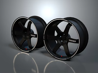 Black Alloy Car Tires With Silver Rim Shiny Finish Two STRIPE Wheels Design 3d model