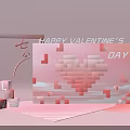 Pink Valentine's Day Decoration With Pixel Heart And Happy Valentine's Day Text