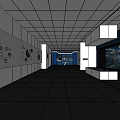 Modern Exhibition Hall Interior With Digital Screens Infographics And Reflective Floors