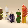Colorful 3D Paper Art Decorations Shaped Like Colored Pencils With Unique Designs