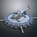 Large Industrial Mechanical Structure With Circular Toothed Gear Base And Metal Barrel