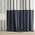 Navy Gray And Beige Curtains With Sheer Middle Panel And Trim Detail