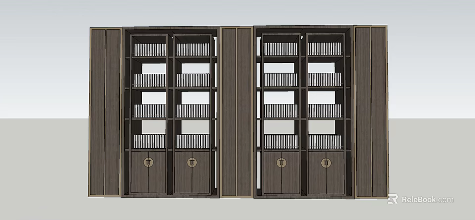 Modern Style Wooden Decorative Cabinet With Grid Doors And Storage Shelves 3d model 