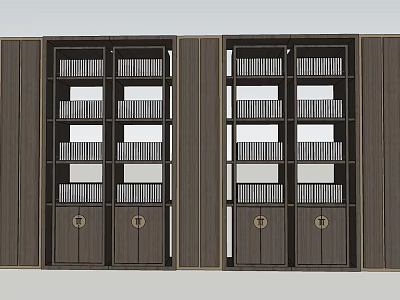 Modern Style Wooden Decorative Cabinet With Grid Doors And Storage Shelves 3d model