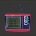 Red Vintage TV Set With Antenna Green Screen And Control Knobs