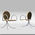 Modern Beige Dining Chairs With Curved Armrests And Metal Frame In Sleek Design
