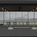 Modern Garden Landscape With Glass Curtain Wall Seating Bench And Wooden Ceiling