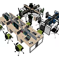 Modern Office Desks With Cubicles Ergonomic Chairs And Computer Workstations 3d model
