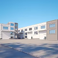 Modern Industrial Factory Buildings With Gray White Facade Large Windows And Open Space