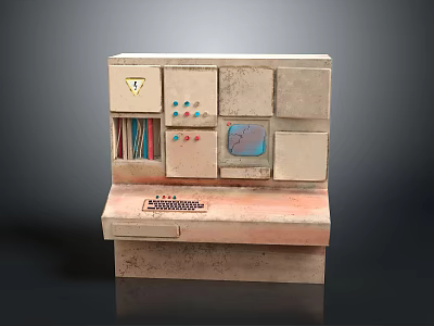Textured Modular Control Console With Colorful Buttons Display Screen And Drawer 3d model