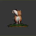 Cute Corgi and Little Girl Riding Doll with Green Grass Base and Small Flowers