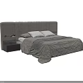 Modern Double Bed With Tufted Headboard Gray Linen Bedding And Wooden Nightstand