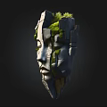 Artistic Wooden Stone Face Sculpture with Green Moss and Growing Plants