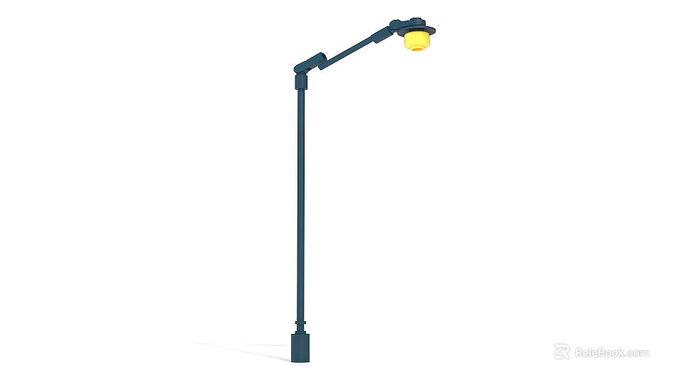 Black Street Lamp With Curved Arm And Yellow Illuminating Light Source 3d model 