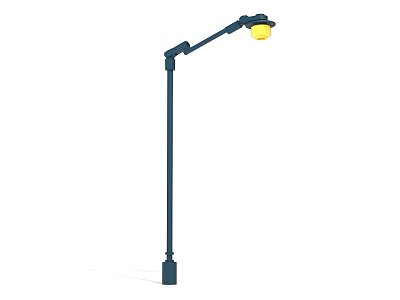 Black Street Lamp With Curved Arm And Yellow Illuminating Light Source 3d model