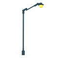 Black Street Lamp With Curved Arm And Yellow Illuminating Light Source