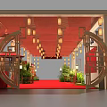 Traditional Chinese Tobacco And Liquor Store With Red Curtains Lanterns Blessing Decor Red Carpet And Greenery