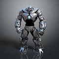 Game Movie Character Metallic Robot Featuring Glowing Blue Core And Mechanical Armor Design